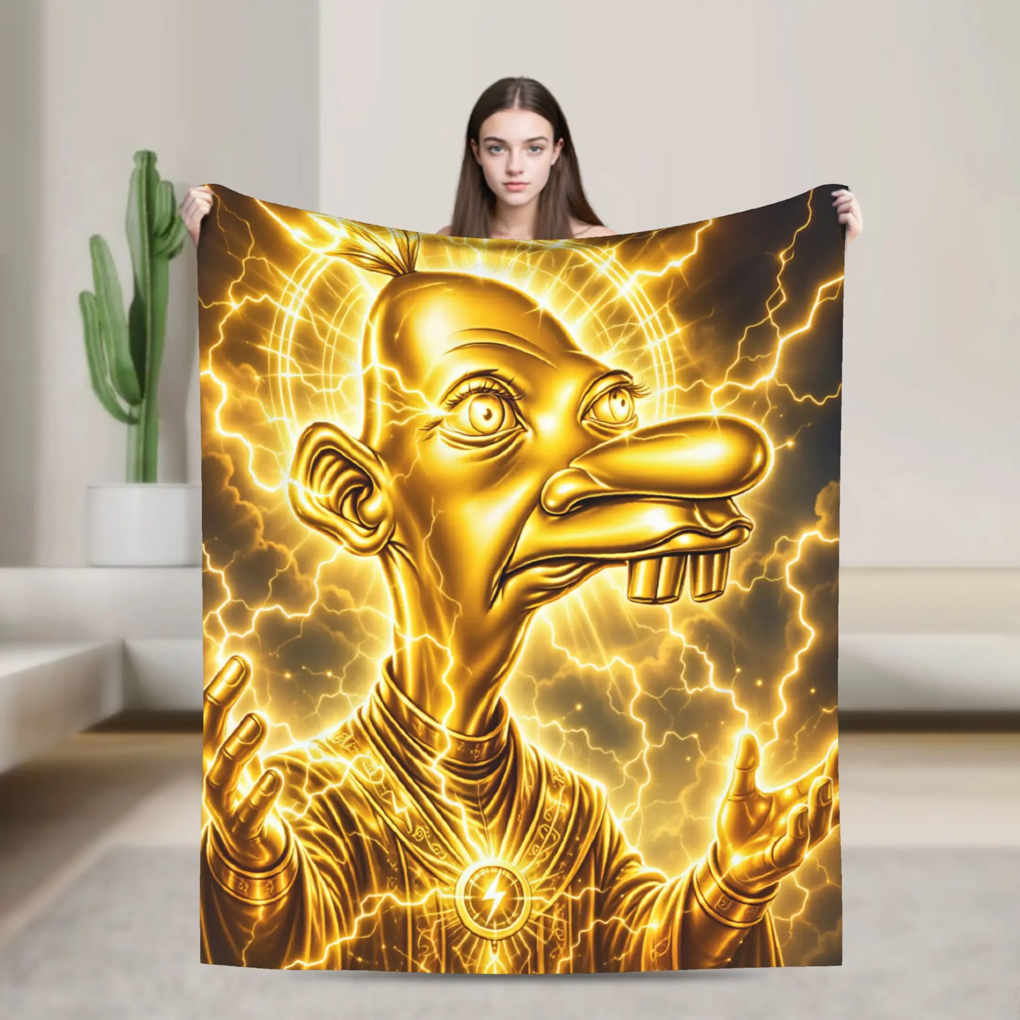 Neggy Golden Wizard Robe Golden Lightning Halo Flannel Blankets  Soft Warm Bedding Throws for Bedroom Bedspread Sofa Bed Cover