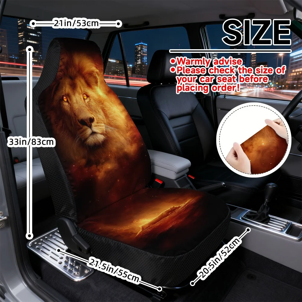 2D Flat Printing, 2pcs Universal Vehicle Car Seat Covers, Comfortable Car Seat Covers, Easy To Install, Lion In Fiery Cosmos Pat
