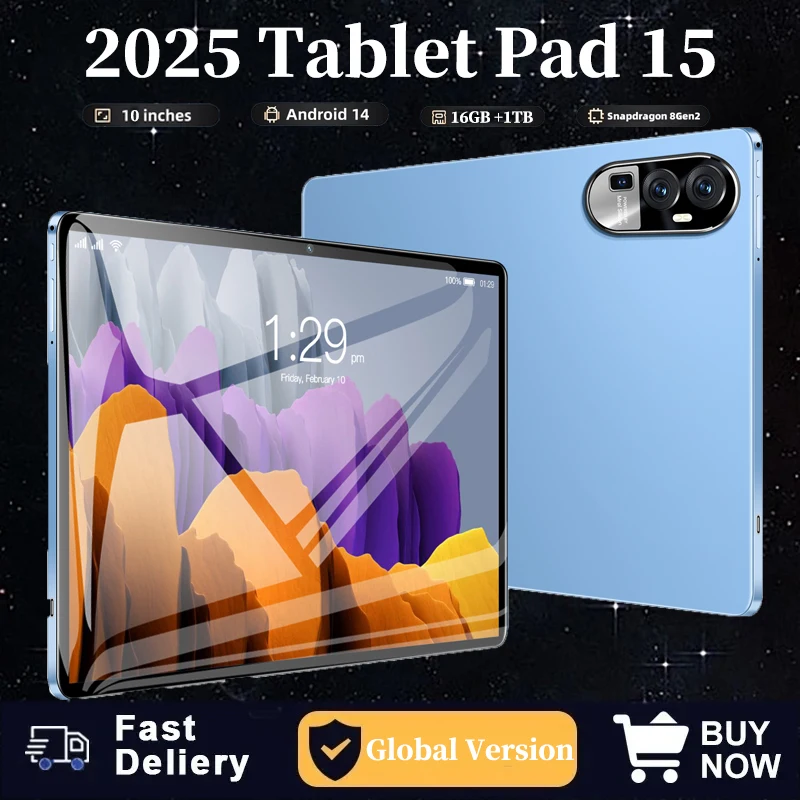 

2025 New Global Version Pad 15 Tablet Android 14 10.1 Inch 16GB 1024GB 5G Dual SIM Phone Call GPS Bluetooth WiFi WPS Tablet PC