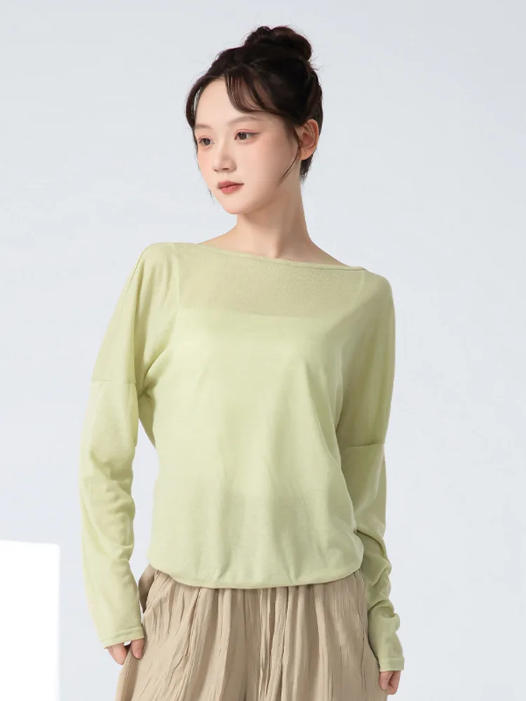 Top de balé de manga comprida com bainha dividida solta de cor sólida – camisa de treinamento de palco respirável para dançarinos e artistas