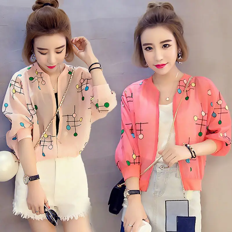 Sunscreen Clothing Female Summer Large Size Cardigan Chiffon Five-minute Sleeve Blouse Short Jacket Coats Baseball Apparel