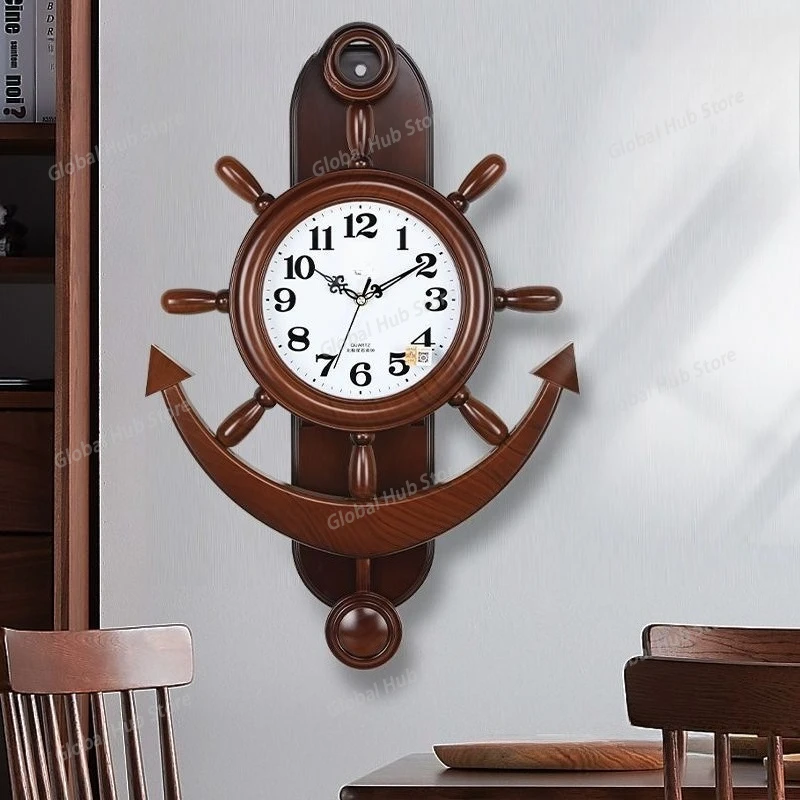 ABS plastic material Fashionable Country Living Room, Creative Rudder Clock, Mediterranean Silent Pendulum Clock, Quartz Clock