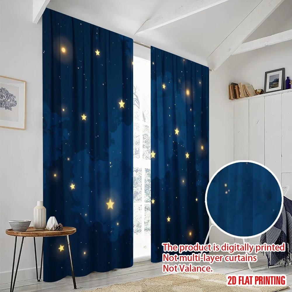 2 قطعة ستائر مطبوعة مسطحة ثنائية الأبعاد شاشة مسطحة نمط السماء المرصعة بالنجوم بوليستر بدون كهرباء حفلة عيد ميلاد للغرفة الجمالية