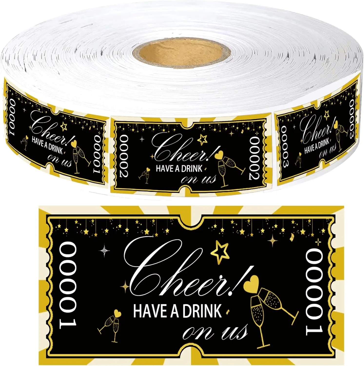 

Бесплатный рулон билета для напитков, лотерейные билеты 2 x 1 дюйм, одинарные лотерейные билеты, билет для вечеринки, 1000 шт., особенно пронумерованные свадебные напитки T