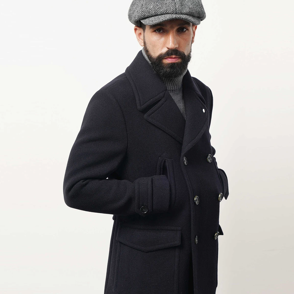 Klassischer Winter-Wollmantel für Herren, zweireihig, Tweed, dicker Trenchcoat, maßgeschneidert, formelle Freizeitkleidung, warme Winterjacke