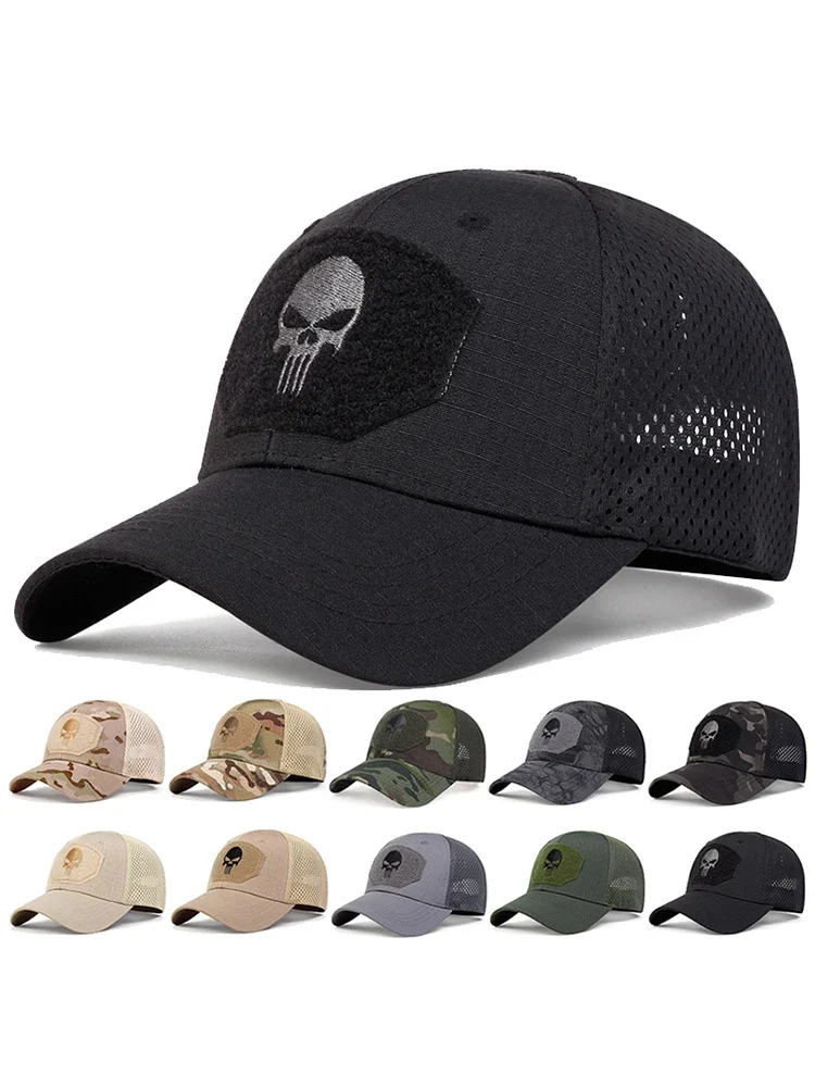 Unisex-Baseballmütze mit Totenkopf-Stickerei, atmungsaktiv, für Frühling und Herbst, für den Außenbereich, verstellbar, lässige Mütze, Sonnenschutzmütze
