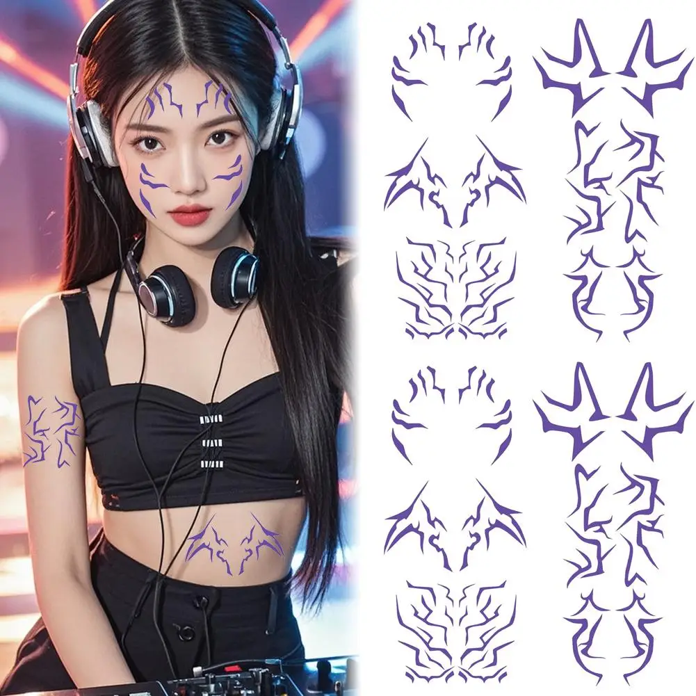 الخيال القبلية نمط الوشم المؤقت مجموعة مقاوم للماء للإزالة ملصقات فن الجسم للحزب تأثيري هالوين ماكياج P6V2