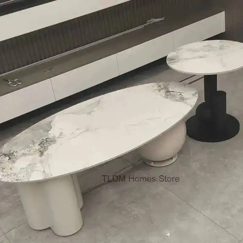 

Room Italian Slate Coffee Living Table Combination Home Small Apartment Sofa Side Table Light Luxury Modern Simple Oval Tables
