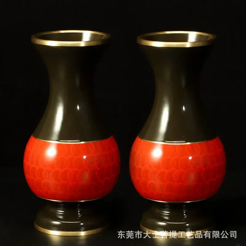 Taiwan copper Buddha vase Buddha front vase A pair of flower vases Guanyin water bottle Buddhist hall offering ornament