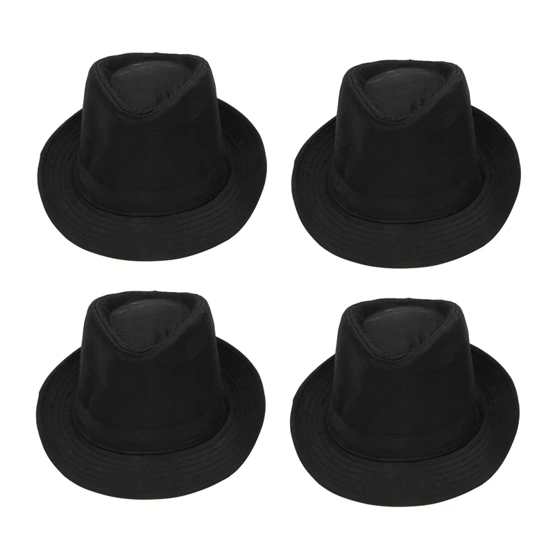 

4X Black Fedora Plain Hat Outfit Accessory For Gangster Fancy Dress