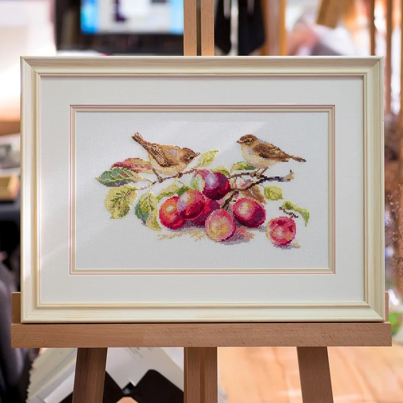 

Современный минималистичный набор для вышивания крестиком DMC: новый стиль, принт с птицами и фруктами, хлопковая ткань, узор с животными, белый цвет