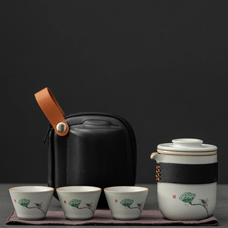 A complete set of high-end hand-painted Kung Fu travel tea sets