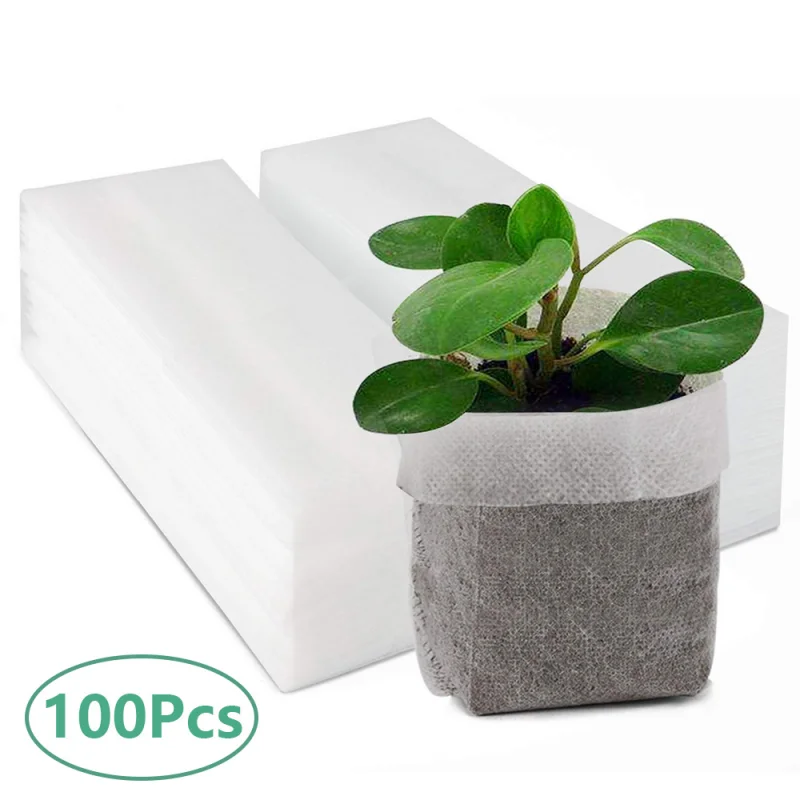 100Pcs Biodegradable Nonwoven Fabric Nursery Plant Grow Bags Seeds Germination Cultivate Growing Pots Garden Seedling Bag