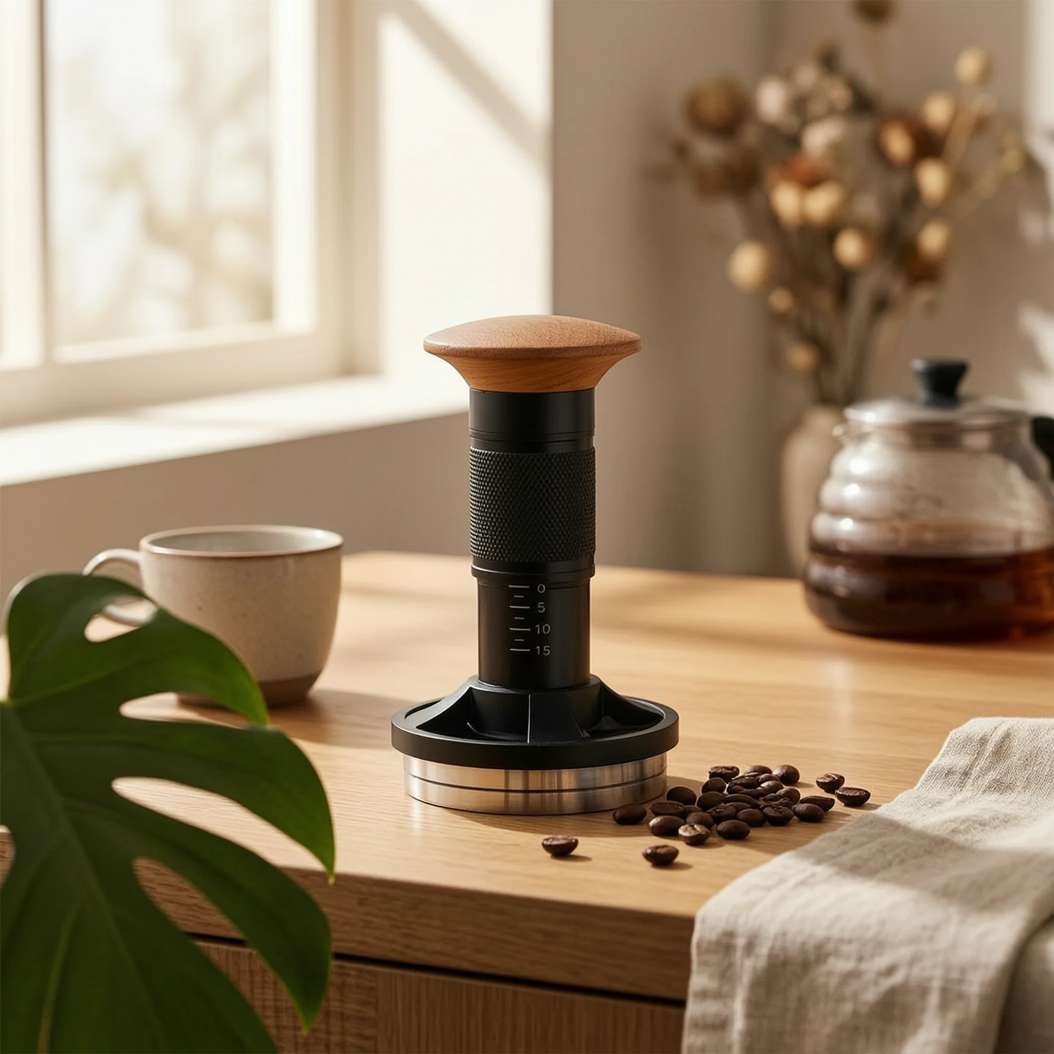 Spring-Loaded Espresso Tamper Consistent Pressure Espresso Tamper with Wooden Handle Stainless Steel Food-Safe for Baristas