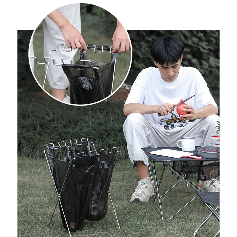 Folding Trash Bag Holder Stand Portable Foldable Outdoor Camping Picnic Garbage Rack Hanging Plastic Bag Holder