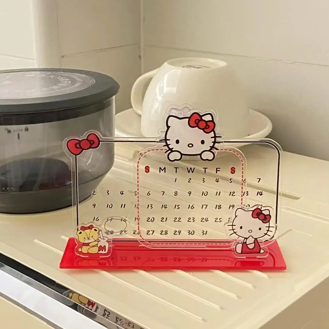 New Sanrio Hello Kitty Calendar Cute Acrylic Ornament Kitty Recycling Reusable Calendar Ins Note Board Desktop Essential Gift