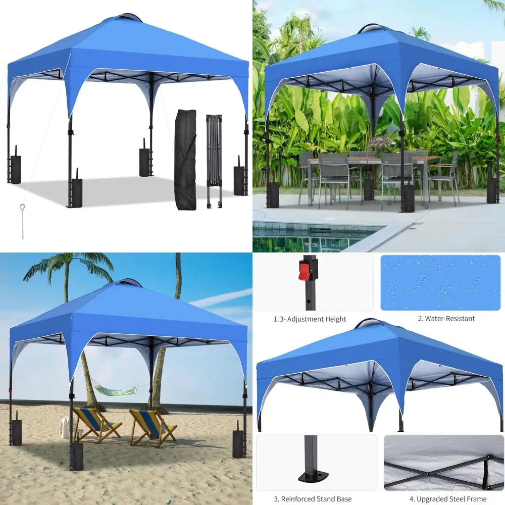 

Удобная установка уличной всплывающей палатки с навесом, 8x8 футов, 3 регулируемых по высоте, идеально подходит для мероприятий, вечеринок, кемпинга, синего цвета