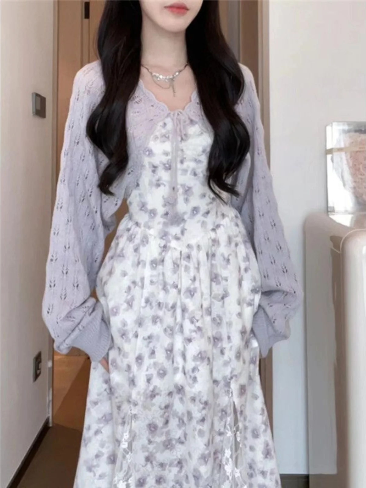 

Spring Floral Lace Hollow out Casual Women's Summer Slimming Small Size Pure Desire Sweet Cover up awl Coat Cardigan