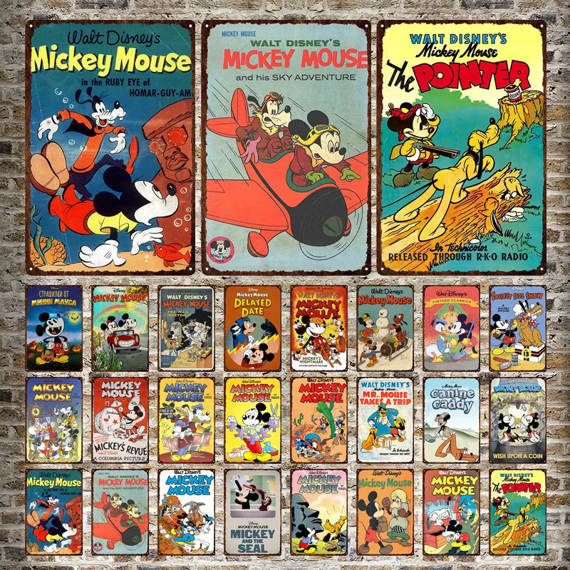 Disney Metal Sign Mickey Mouse Vintage Metal Plate Tin Plaque Metal Decor Poster Kids Room Retro Home Decor