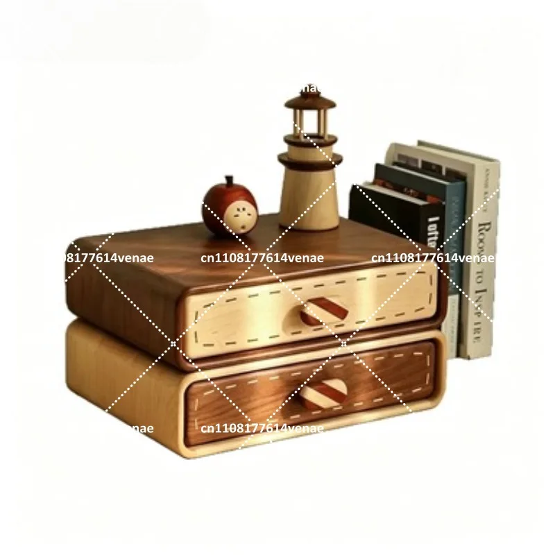 Double Layer Solid Wood Jewelry Box, Walnut Finish Desktop Organizer with Drawer