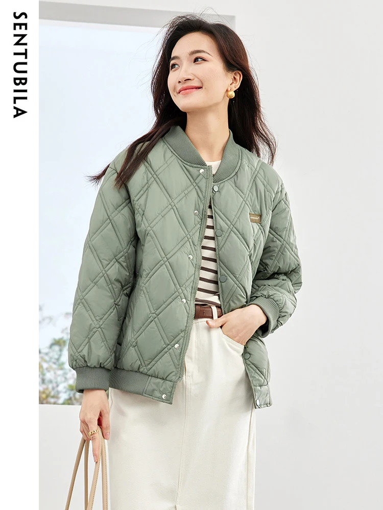 

SENTUBILA Women's Autumn Winter Parkas Jacket 2024 Stand Collar Cotton Padded Jackets Rhombus Button Warm Outwear Top W34M50220