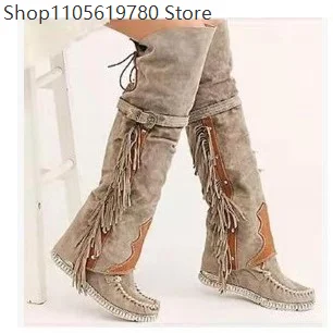 Women Suede Tassel Over Knee Tall Boots 2026 New Autumn Winter Plus Size 35-43 Shoes Ideal For Holiday Cosplay Carnival Wear