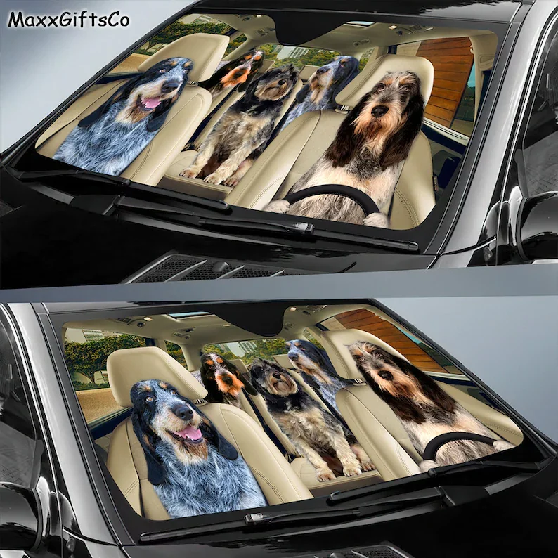 Griffon bleu de Gascogne Car Sun Shade, Dogs Windshield, Dogs Family Sunshade, Dog Car Accessories, Car Decoration, Gift For Dad