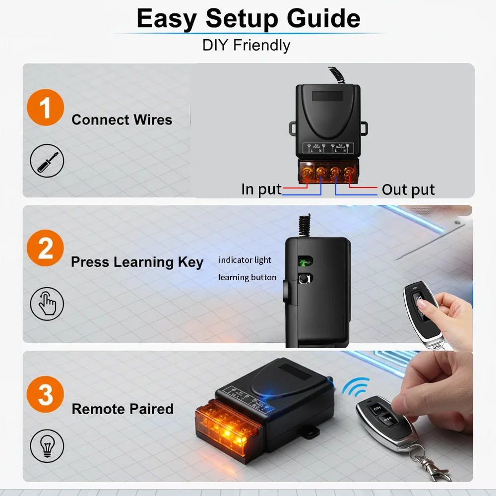 433Mhz Wireless Remote Control Switch RF Relay Receiver AC 220V 30A 1CH + On/Off Transmitter For Electric Appliance Lamp