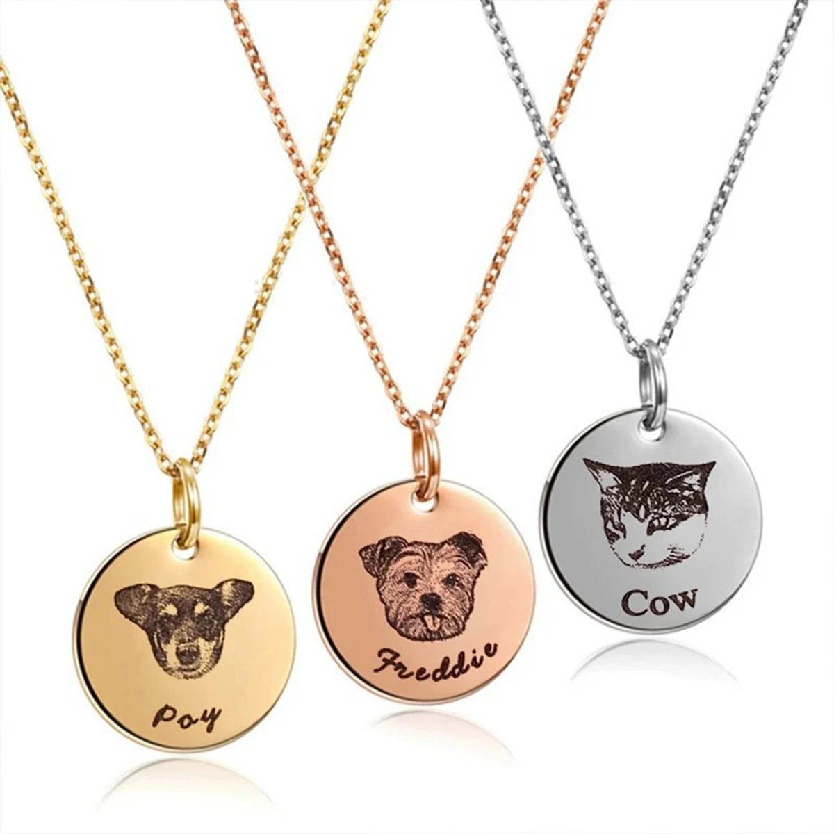 Size 20mm Personalized Portrait&Name Necklace Photo Engraved Stainless Steel Pet Human Memorial Jewelry Gift