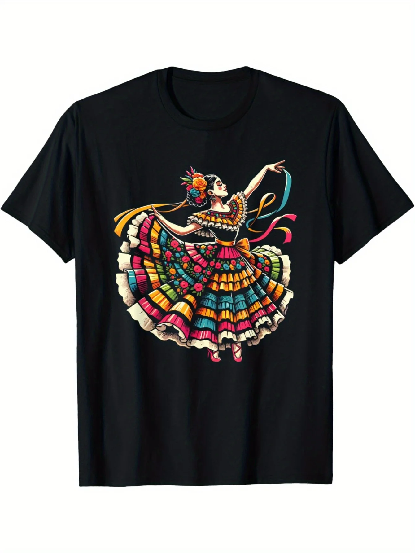 EWH Men's T-Shirt with Traditional Mexican Dance Pattern - Ballet-Inspired Design