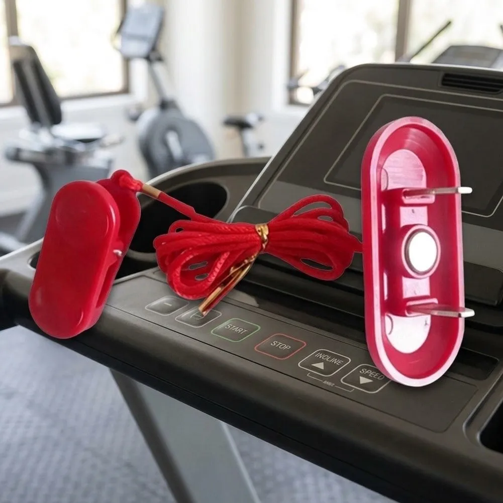 2 pcs Treadmill Safety Key Replacement Double Insert 75x35mm Red Plastic Body Coiled Pull Cord and Clothing Clip