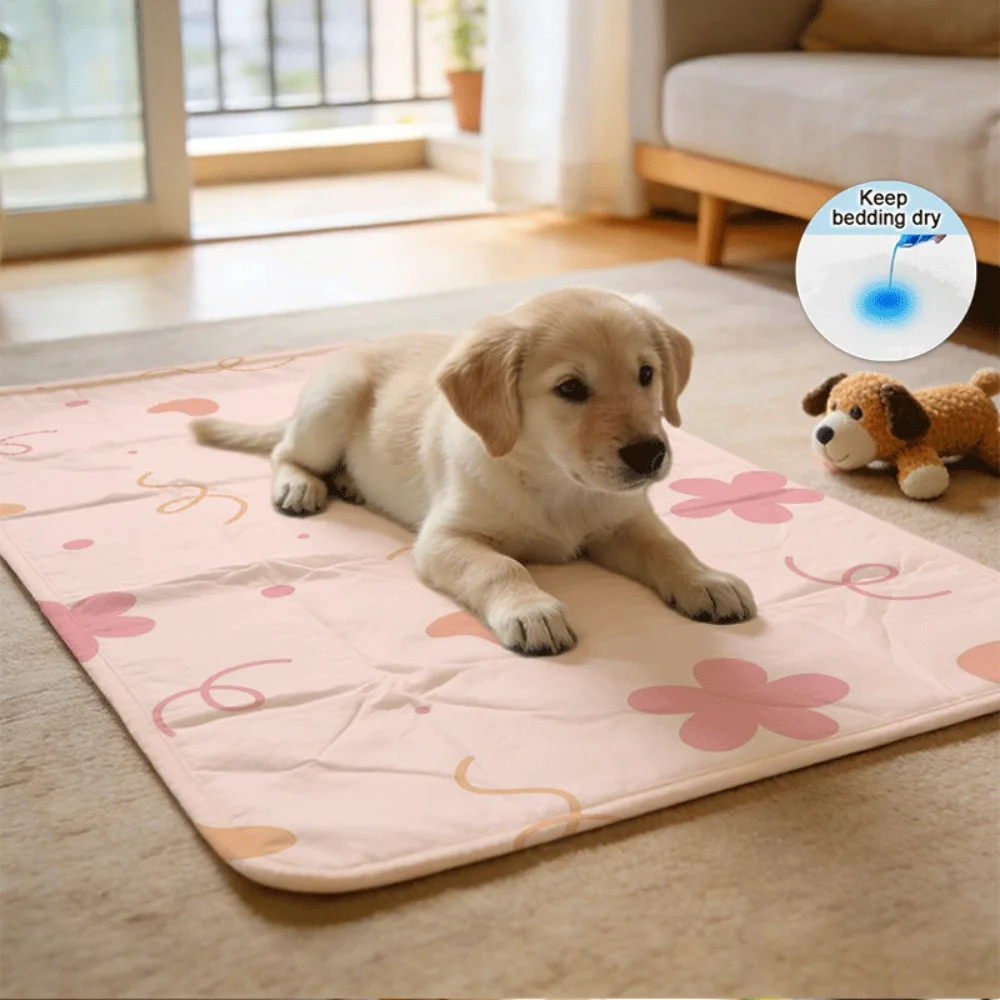 Small Pink Flower Reusable Pet Underpads Raised Edges to Contain Spills