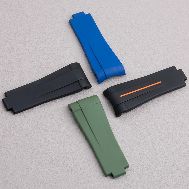 21mm Curved End FKM Fluororubber Rubber Watch Band Accessories For Rolex Strap For 41mm Submariner Explorer 216570 Slider Buckle