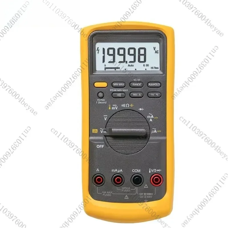 87V/C industrial multimeter with true RMS temperature measurement, peak capture, and low-pass filtering for use in test