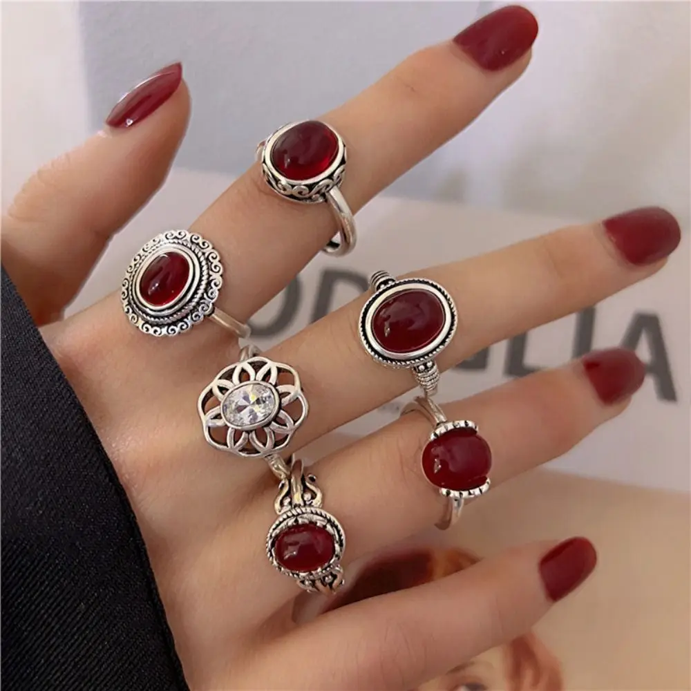 Jewelry Adjustable Adjustable Finger Ring Ancient Rubby Ruby Ring Retro Ellipse Royal Court Ring Couple