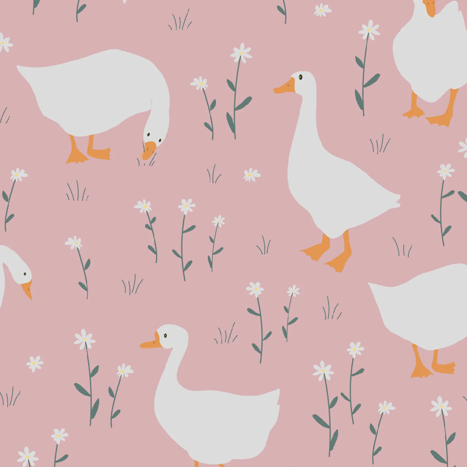 

Peel and Stick Pink Goose Wallpaper Self Adhesive Cute Floral Animal Waterproof Contact Paper for Kids Bedroom Nursery