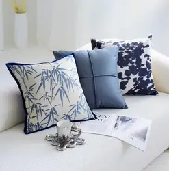 Embroidered Bamboo Leaf Cushion Cover Blue White Color Pillow Case Waist Pillow Cover