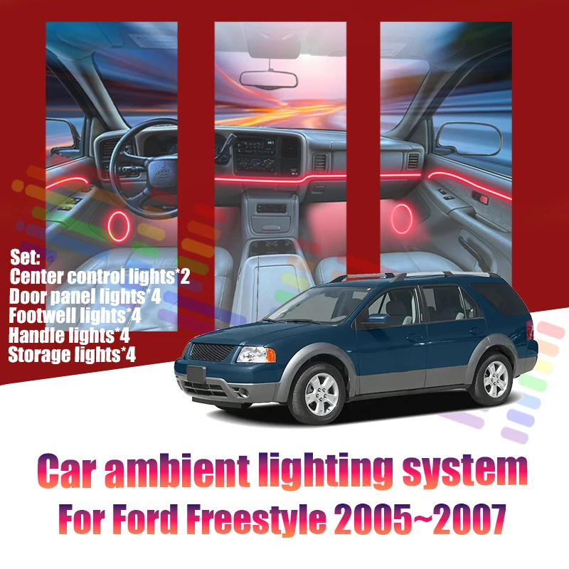 Luces LED Ambientales para Ford Freestyle 2005~2007, Luces de Atmósfera Coloridas, Tira de Neón Interior para Auto, Iluminación RGB de 64 Colores, Pieza de Auto