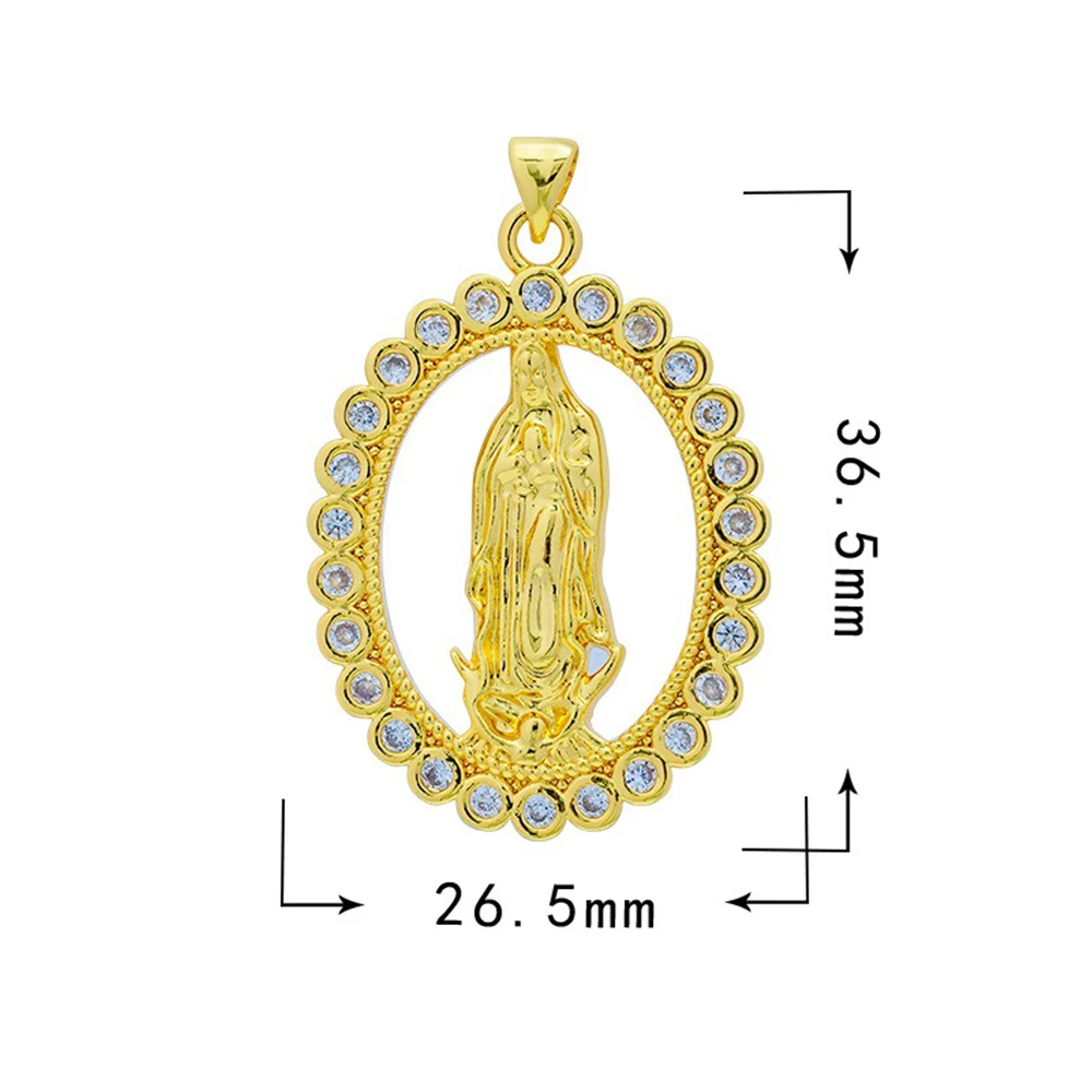 3Pcs Cubic Zirconia Religion Charms for Necklace Making Accessories Classic Virgin Mary Pendant DIY Jewelry Handmade Badge