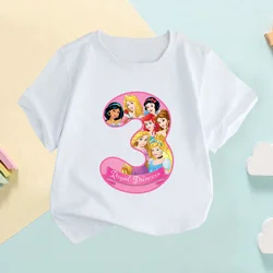 Different Princess Belle Number Bow Print maglietta per bambini vestiti per ragazzi 1 2 3 4 5 6 7 8 9 anni compleanno T-shirt per neonate, HKP2444