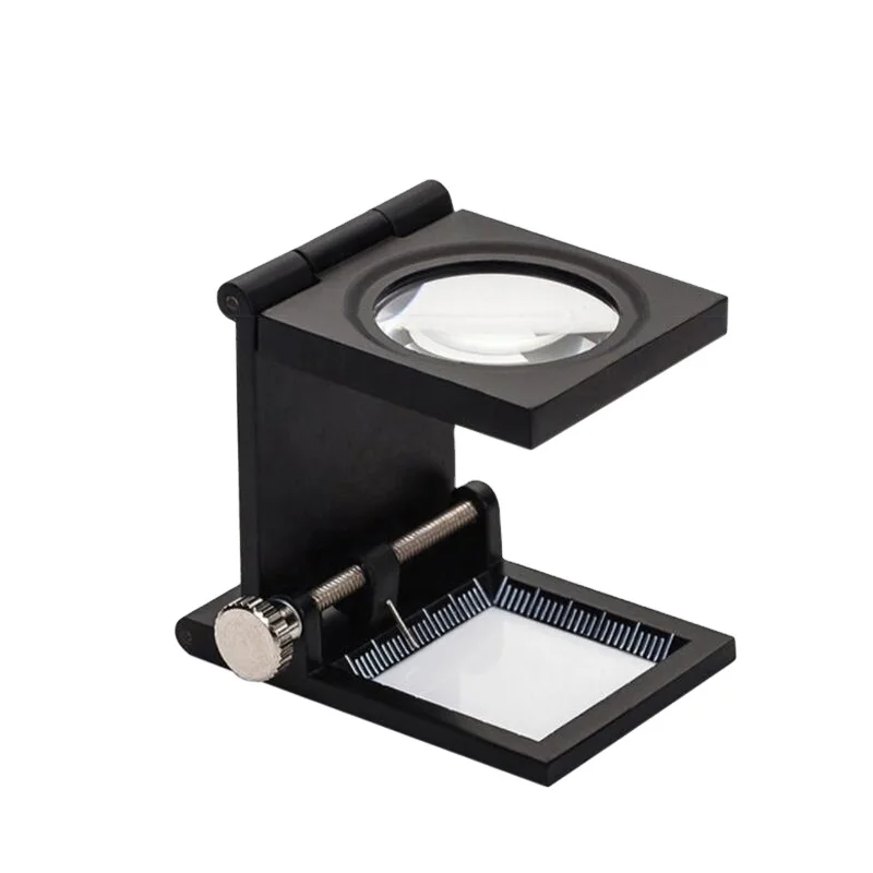 Factory Price Mini Three Folding 10X Magnifier Zinc Alloy Magnifier Magnifying Glass with Scale for Optical