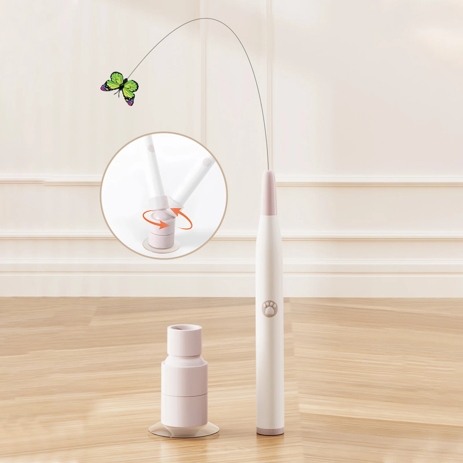 Mainan Kucing Flutter Bug dengan Suction Cup, Mainan Kucing Berputar Flutter, Tongkat Mainan Kucing Kupu-kupu Berputar untuk Kucing Dalam Ruangan