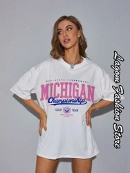 Summer Women Michigan T-Shirt American Vintage O-Neck Cotton Clothing Fashion Letter Printing Tops Tees Ladies Casual Streetwear