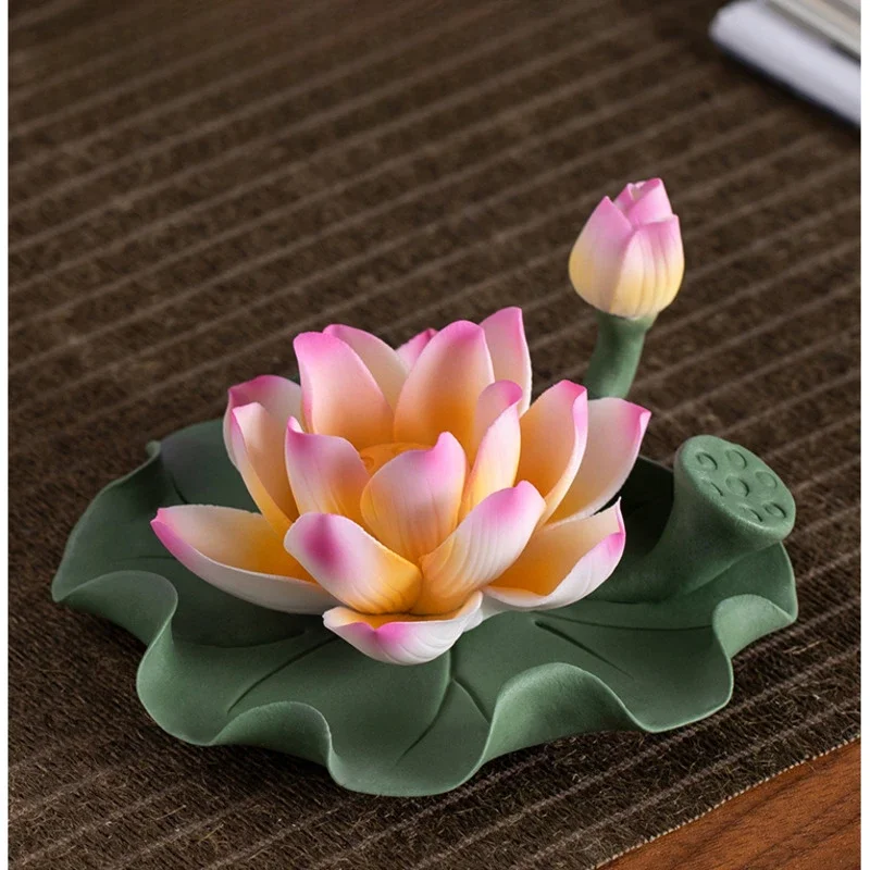 Chinese Handmade Incense Stand, Ceramic Lotus Aromatherapy Stove, Tea Room, Desktop Fragrant Seat, 3D, Delicate Home Furnishings