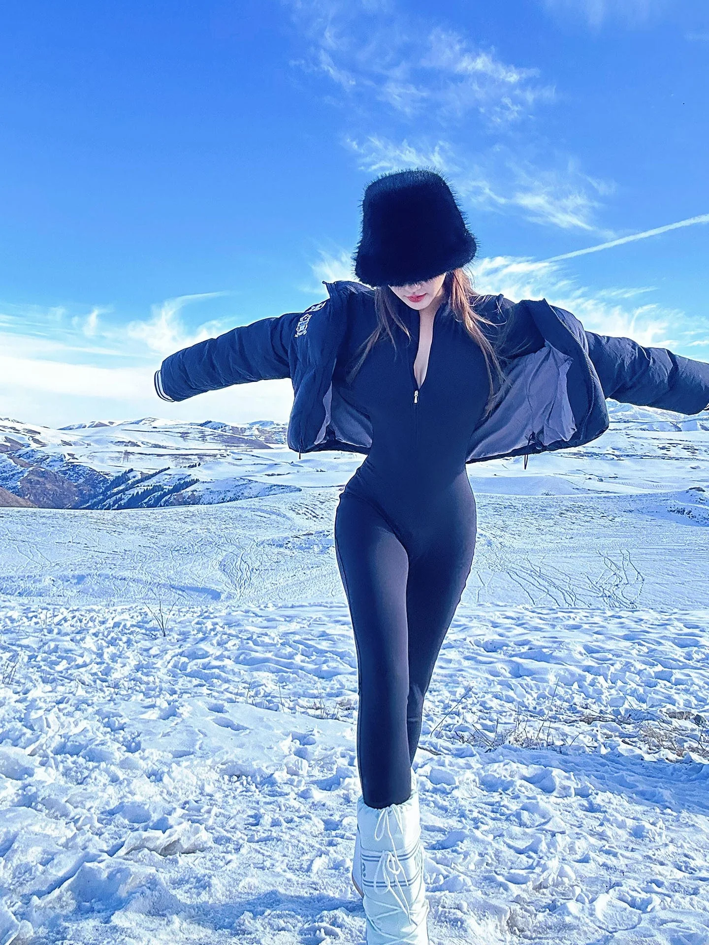 

Длинное боди Bla Fce на подкладке, женская зимняя облегающая одежда, дизайн на молнии с высокой талией, большие размеры