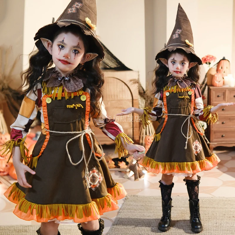 

Halloween Costumes Children Scarecrow Cosplay Magic Pastoral Dressing Setpumpkin Anime Girl Disfraz Multi Piece