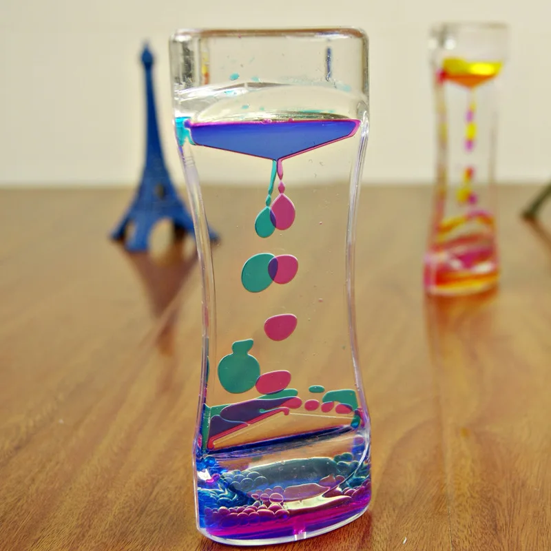 Hourglass Timer Double Colors Oil Hourglass Liquid Floating Motion Bubbles Timer Desk Decors Descending Sensory Bubbles Kids Toy