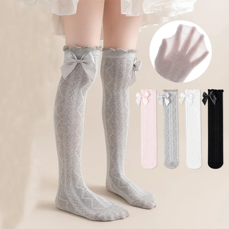 1pcs Girls Knee High Socks Spring Summer Baby Kids Toddlers Long Soft Cotton Socks Student Lace Bow Childrens Lolita Style Socks