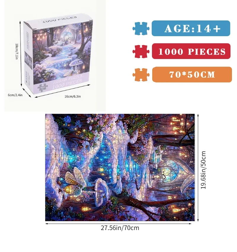 70cm*50cm 1000pcs Dreamland Path Jigsaw Puzzle Adult Stress Relief Beautiful Landscape Painting Puzzle Home Wall Decor