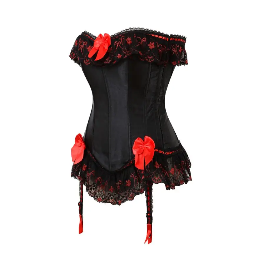 Sexy Spitze Overbust Korsett Top Frauen Vintage Satin Schleife Bustier Dessous mit Reiß verschluss plus Größe Body Shaper Burlesque Korsetts – Detail 22
